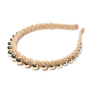 Lele Sadoughi Gold Graduated Bead Headband with Tan Velvet Ribbon Finish
